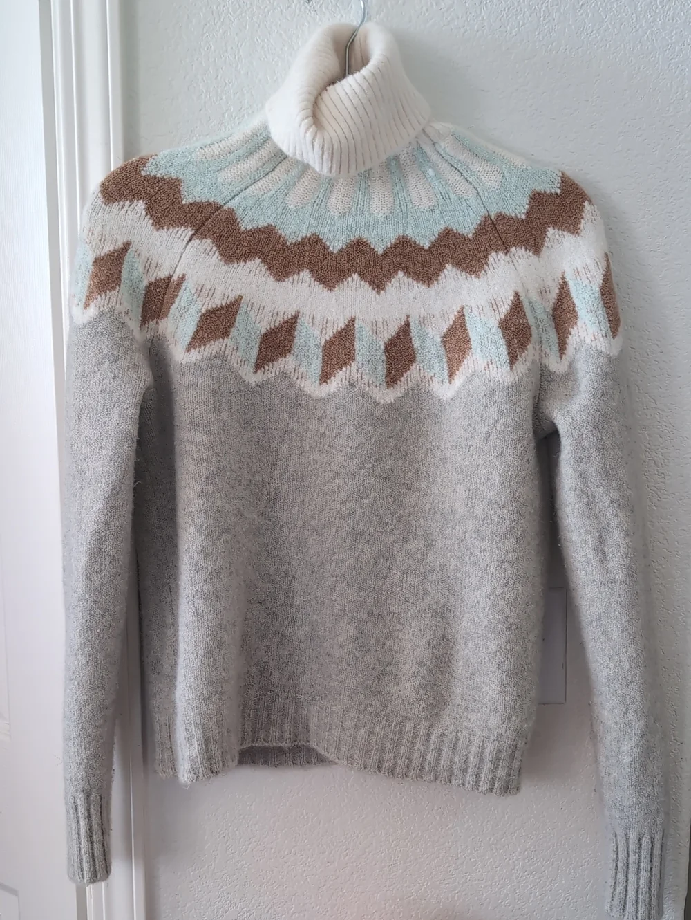 J. Crew XS Fair Isle Wool Alpaca Blend Turtleneck Sweater Gray Nordic Knit